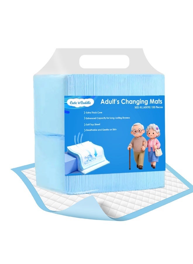 Cute 'n' Cuddle Cute N Cuddle Adult Disposable Bed Pads 60x90cm – High Absorbency Incontinence Underpads, Waterproof Mattress Protector (blue, Pack Of 150) - Image 1